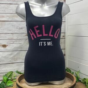 Hello It's Me Black Tank Top Woman's Size Small Adele Song Saying Cotton Shirt S